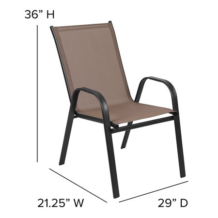 Flash Furniture 7PC Patio Set-55" Glass Table, 6 Brown Chairs TLH-089REC-303CBN6-GG